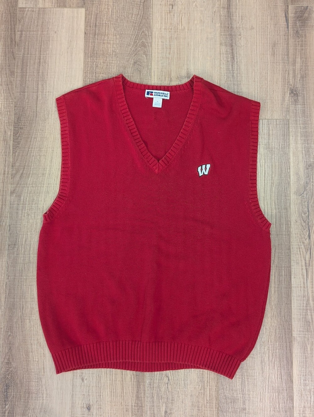 Vintage 90s Russell Athletic Wisconsin Badgers Sweater Vest XL USA Made Cotton
